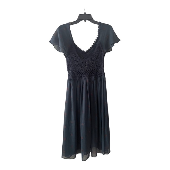 Free People Midnight Blue Wild Flower crochet chiffon dress size small - Picture 5 of 8